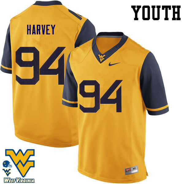 NCAA Youth Jalen Harvey West Virginia Mountaineers Gold #94 Nike Stitched Football College Authentic Jersey IV23U26YM
